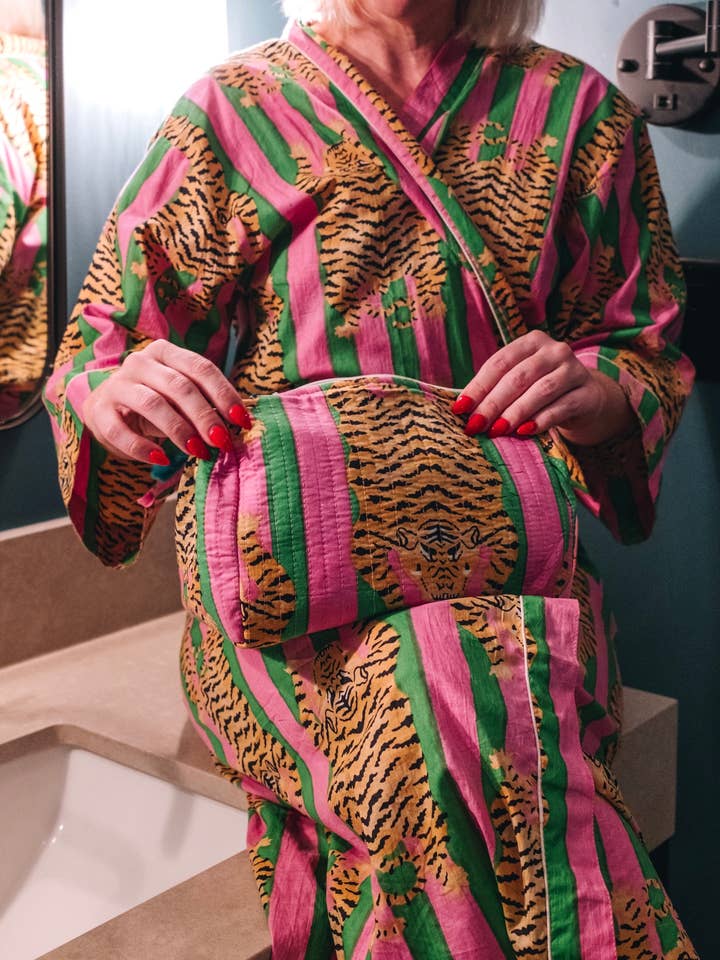 Folklore Couture - Wholesale Robe - Women's - Women's Cotton Robe | Tiger Print Kimono Cover-Up Duster