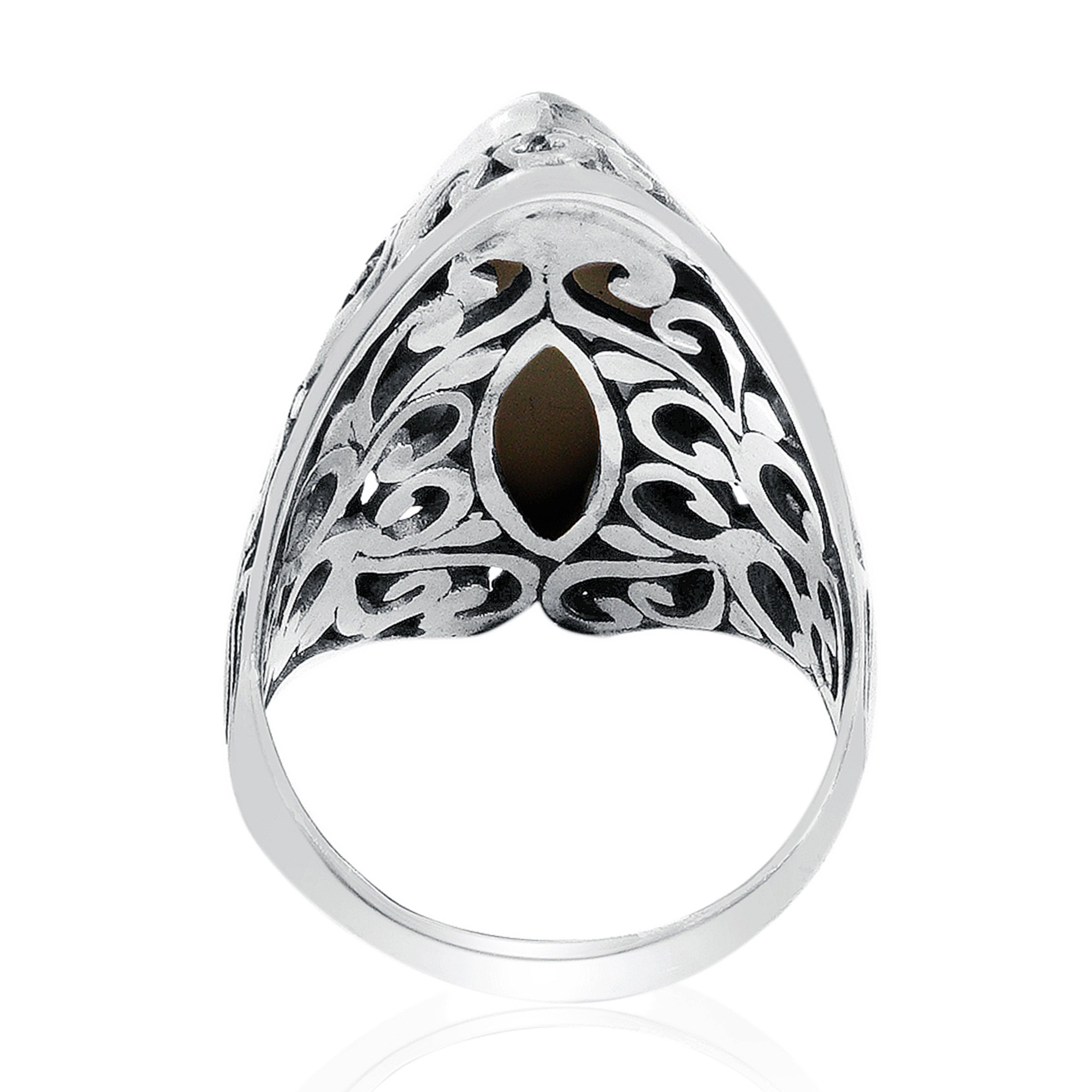 Damai Designs - Wholesale Cocktail/Statement Ring - Balinese Artisan 925 Sterling Silver Ring with Abalone Shell3