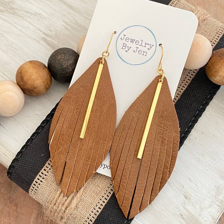Jewelry By Jen – wholesale Dangle earrings – Fringe w/Gold Bar Earrings: Caramel1