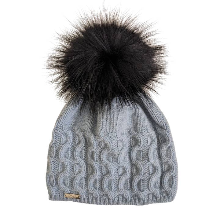 Frost Hats – Großhandel Beanie – Damen – 50 % Kaschmir 50 % Merino Zopfmuster-Mütze mit abnehmbarem Fellbommel5