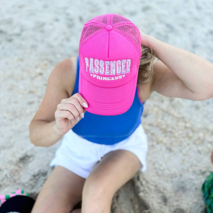 Hot Pink Passenger Princess Embroidered Graphic Trucker Hat for wholesale on Faire