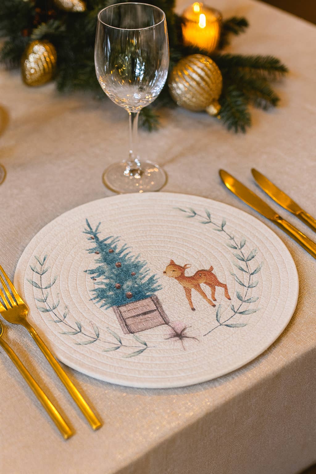 Fennco Styles - Wholesale Placemat - Deer Woven Cotton Blend Heat Resistant 12" Placemat