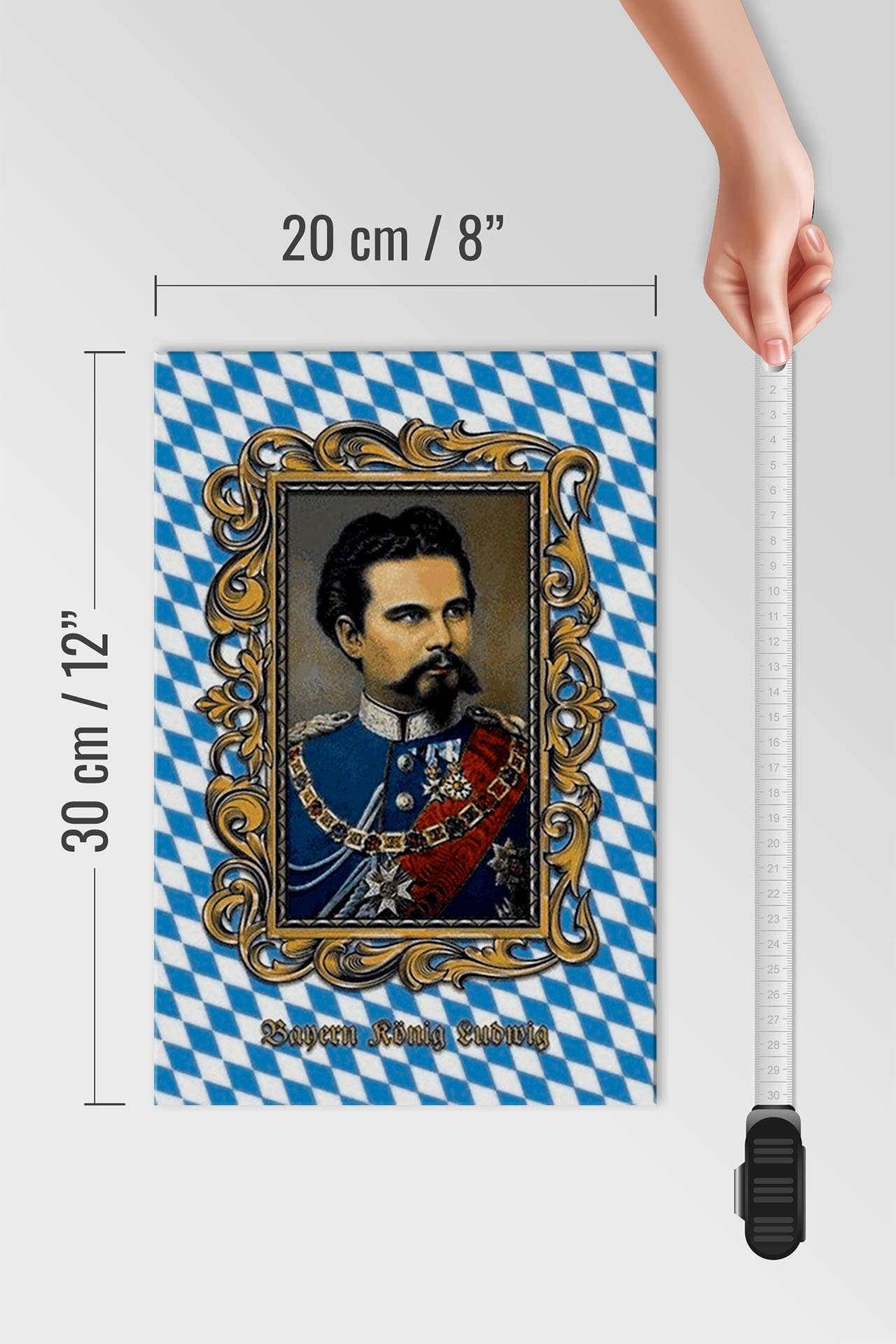 Femer - Vendita all'ingrosso Cartelli - Targa in legno Baviera 30x20 cm con ritratto di Re Ludwig3