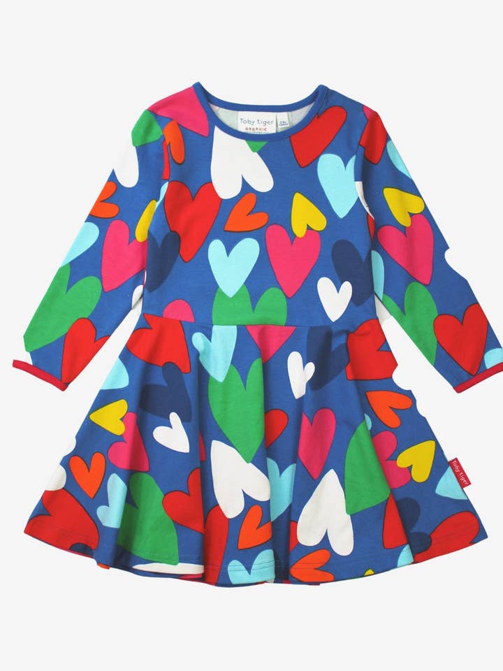 Organic Heart Print Long-Sleeved Skater Dress for wholesale by Toby Tiger