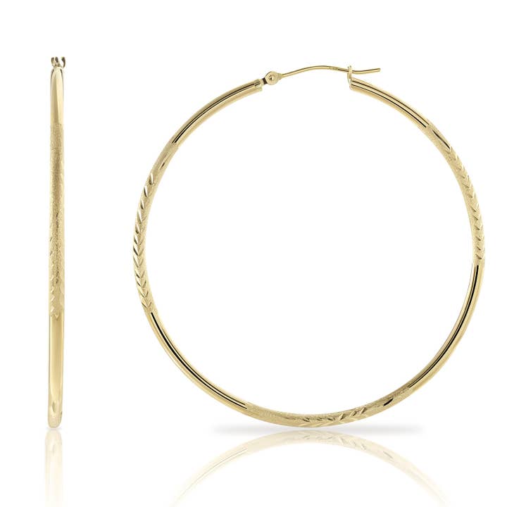 14K Gold 2 Inch Diamond-Cut Engraved Hoop Earrings for wholesale by NY Gold & Silver Trading Inc.