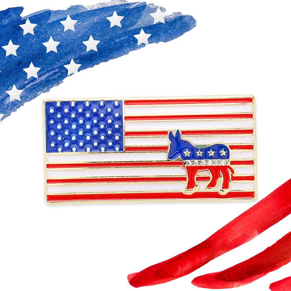 Sensibling Corp. - Wholesale Brooch - Enamel American USA Flag Democrats Donkey Pin Brooch