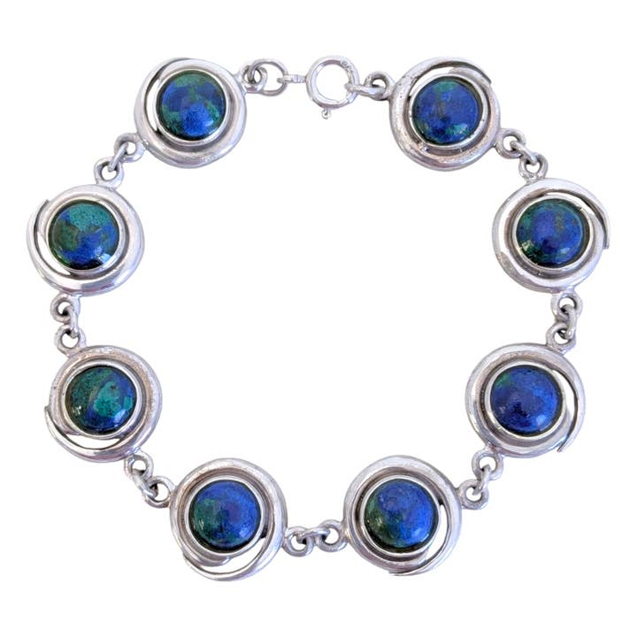 Saraswati Imports - Wholesale Charm/Dangle Bracelet - SALE Orbit 8-Stone Azurite Malachite Sterling Bracelet