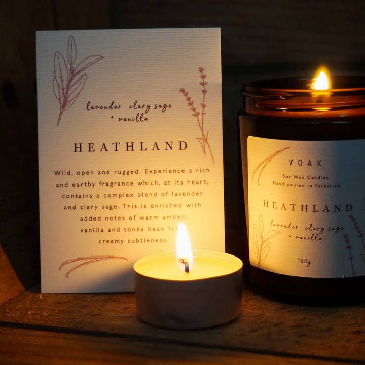 Heathland Medium Amber Soy Wax Candle for wholesale by VOAK