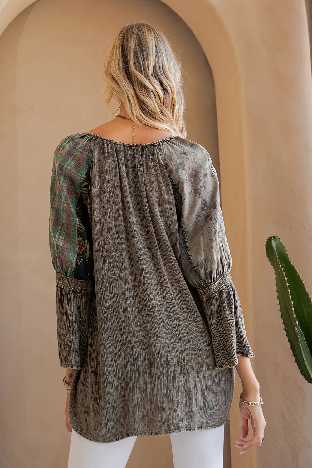 Young Threads - Wholesale Tunic - Women's - Peasant Top with Print Checks Patchwork (New Color)2