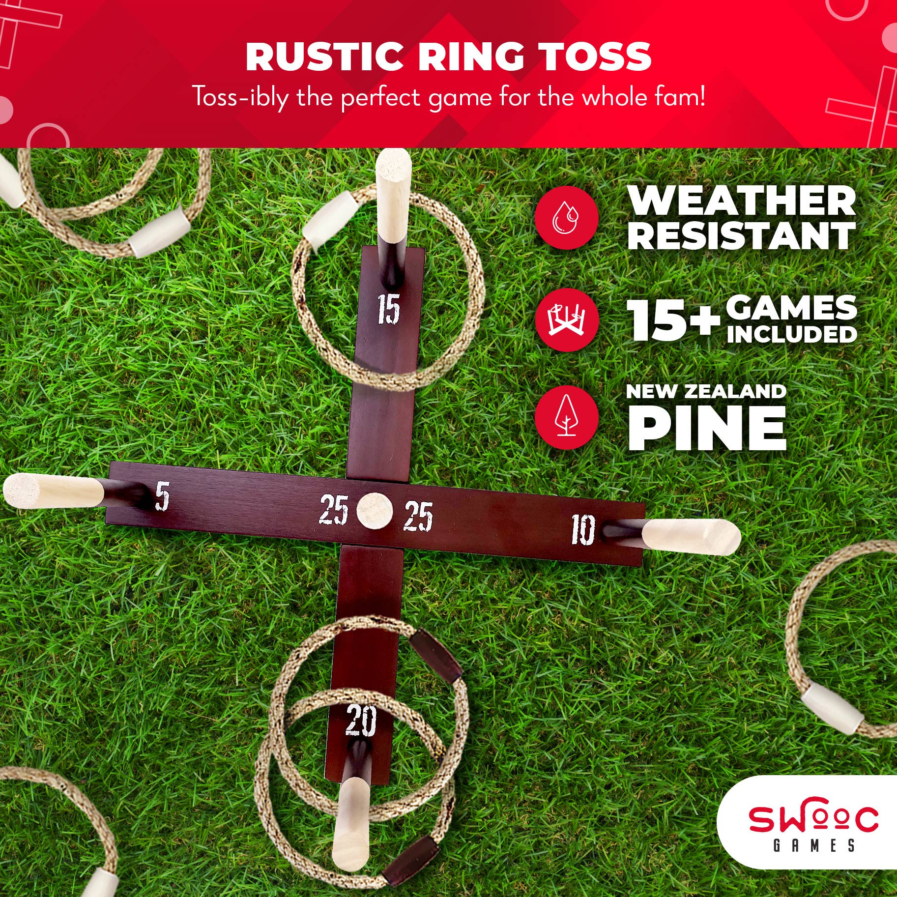 Swooc Games - Wholesale Board Game - Rustic Ring Toss Outdoor Game2