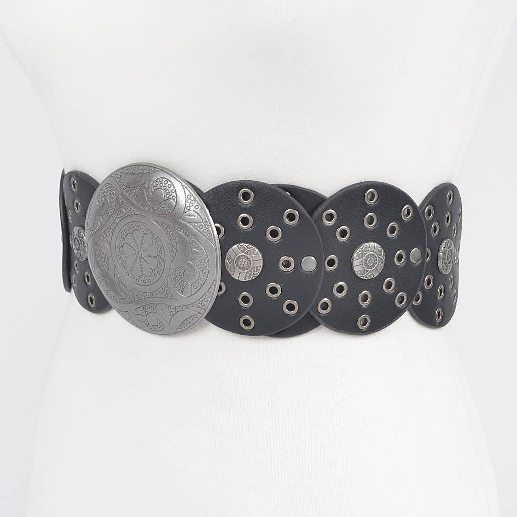 3AM BY H&D ACCESSORIES – Großhandel Gürtel – Damen – Western-Gürtel aus Kunstleder mit runden Ösen und silberner Schnalle1