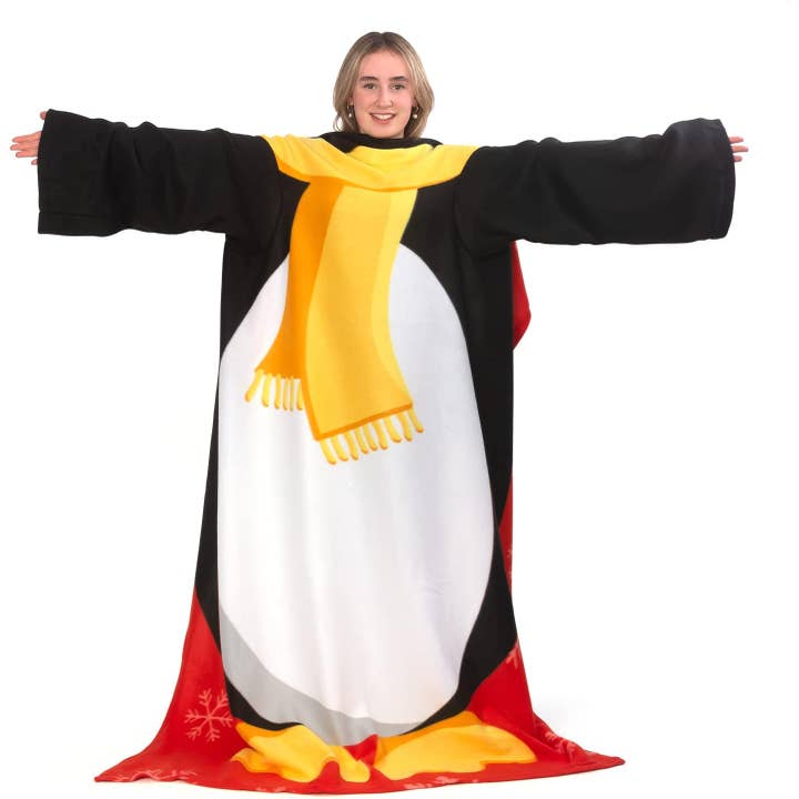 Snug-Rug Christmas Penguin Fleece Wearable Sleeved Blanket for wholesale by Wholesale Gifts Tomorrow