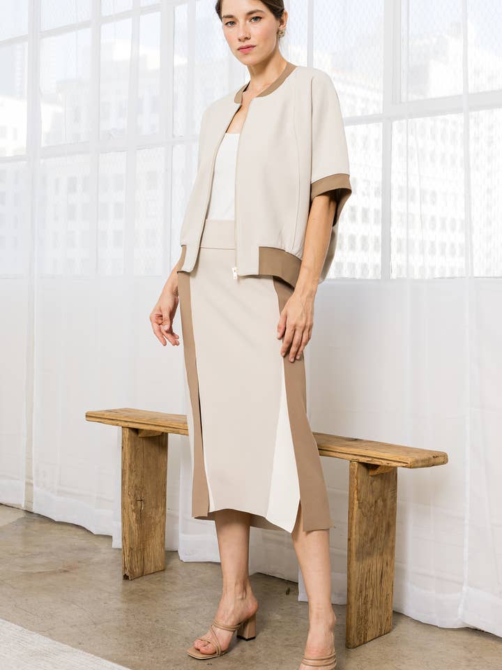 Katy Stretch Knit Crepe Zipper Jacket for wholesale by Joh Apparel