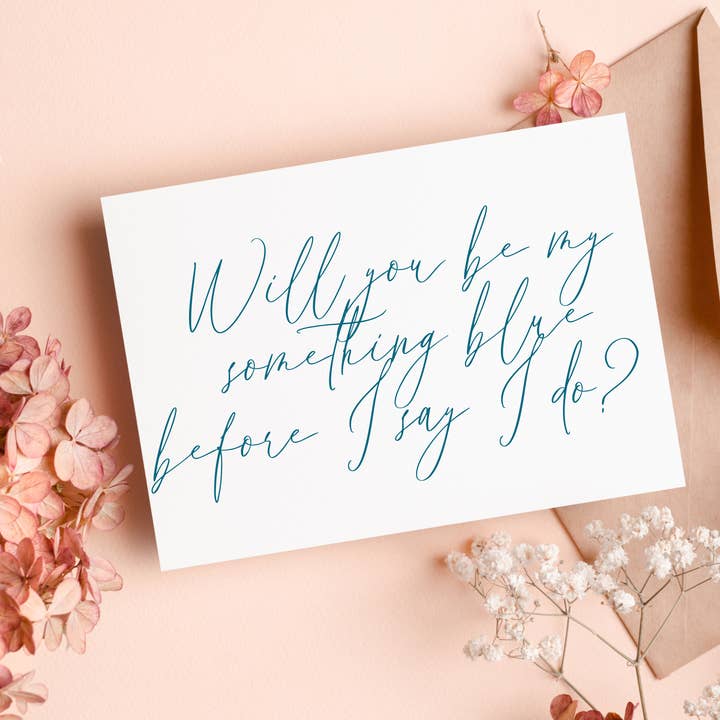 Tarjetas de propuesta Something Blue, papelería de novia, ropa para venta al por mayor de Never Knew I Needed