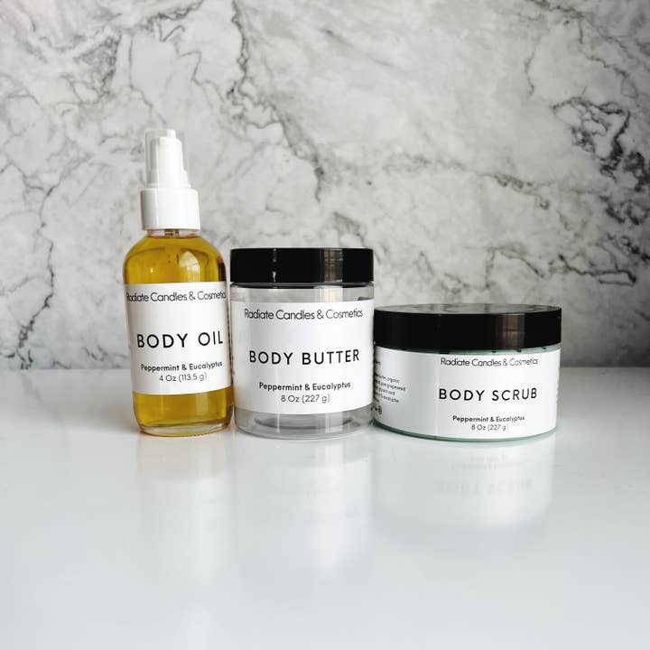 Stress Relief (Peppermint & Eucalyptus Body Bundle) for wholesale by Radiate Candles & Cosmetics