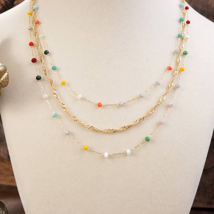 PennyLine inc - Wholesale Beaded/Pearl Necklace - Layered Whispers – Multi-Strand Dainty Beaded and Chain Necklace
