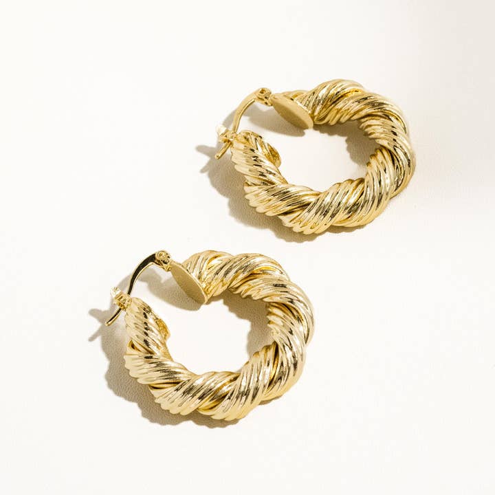Isla 18K Gold Classic Bold Twisted Hoop Earring for wholesale on Faire