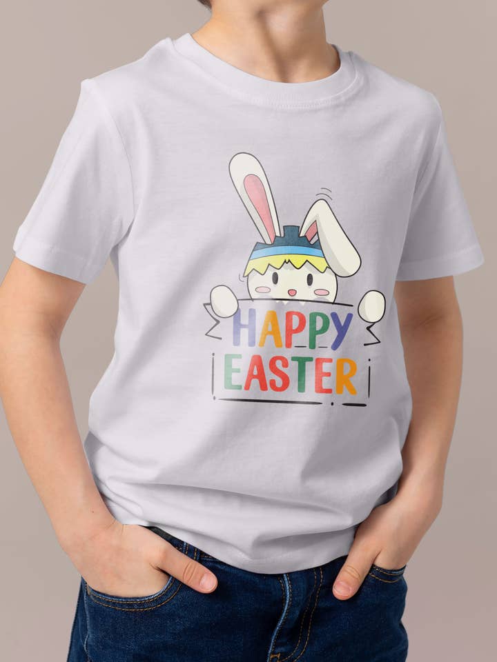 GoboxPrintCo - Wholesale Shirt - Uniseks - Vrolijk Pasen Konijn T-Shirt – Schattig Pastelontwerp voor Kinderen2
