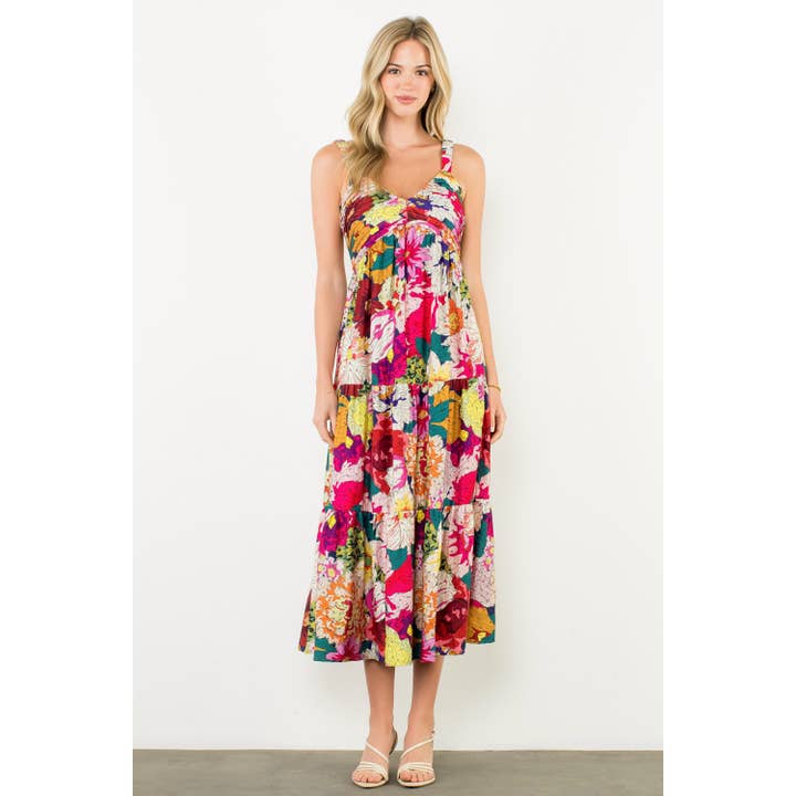 FUSCHIA Floral Strap Tiered Maxi Dress for wholesale on Faire