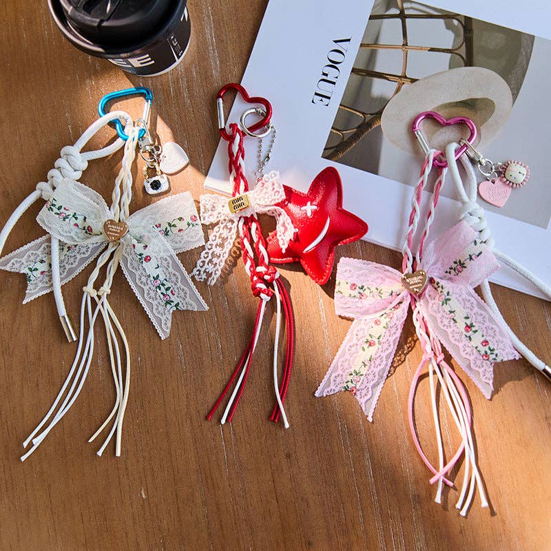 Dipped Shop - Wholesale Keychain - Women's - Cute Bow Star Braided Keychain Bag Charm DP25C7676