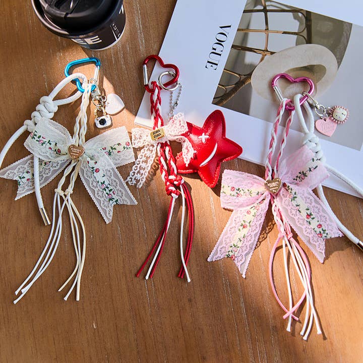 Dipped Shop - Wholesale Keychain - Women's - Cute Bow Star Braided Keychain Bag Charm DP25C7676
