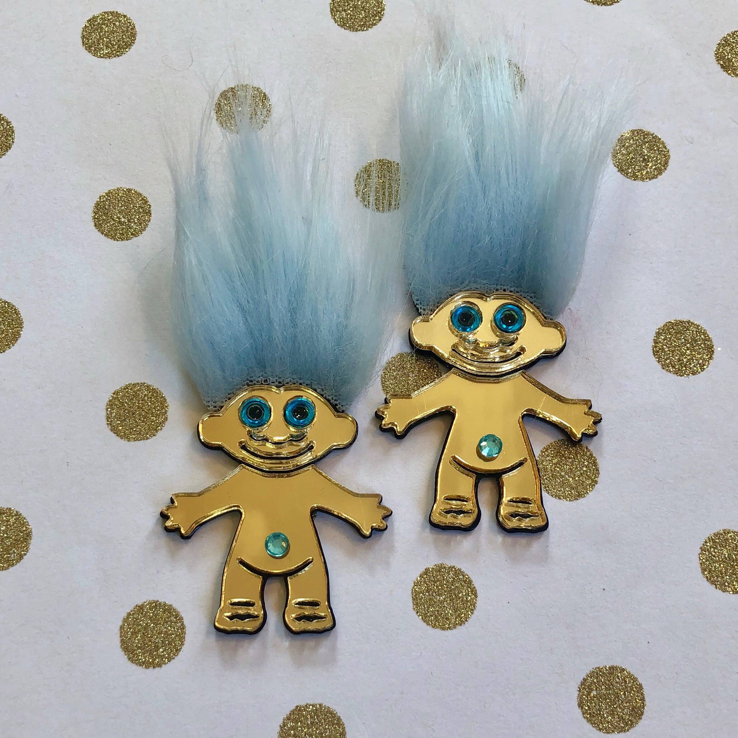 I'm Your Present - Wholesale Dangle Earrings - Furry Treasure Troll, Pink, White Or Blue, Acrylic Laser Cut Earrings, Plastic Jewelry7