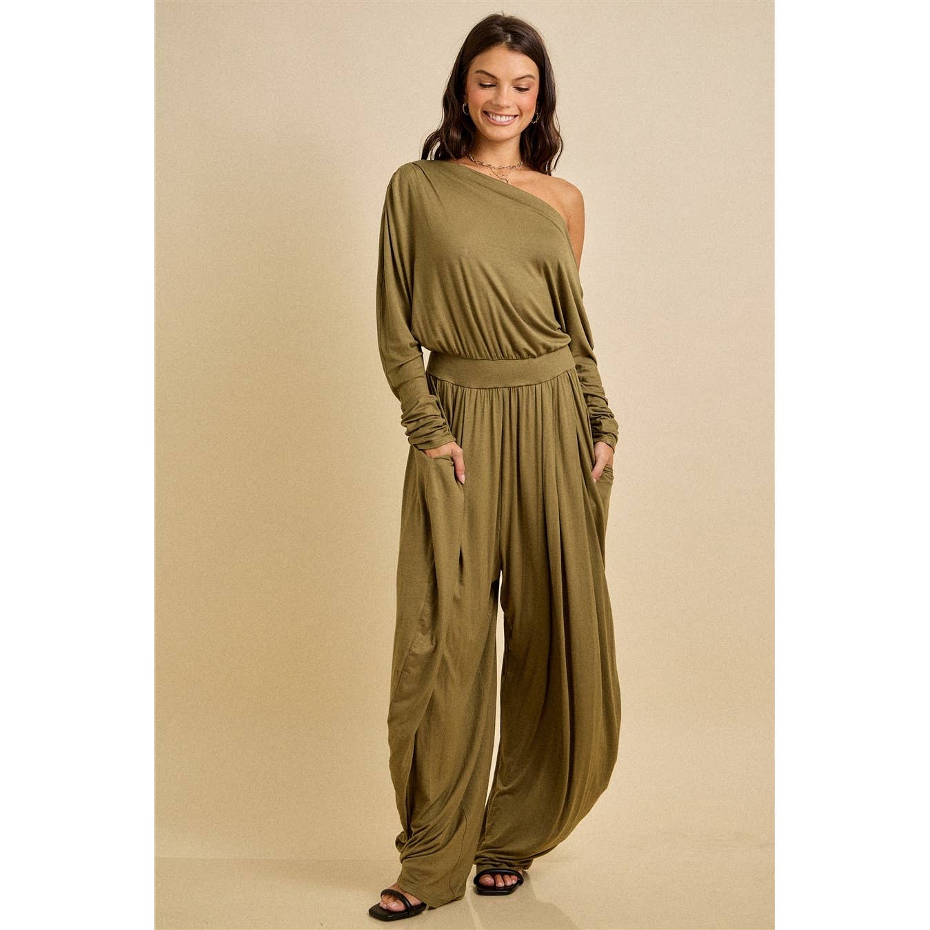 SKYLAR ROSE - Wholesale Jumpsuit - Women's - One Shoulder Draped Jersey Jumpsuit3