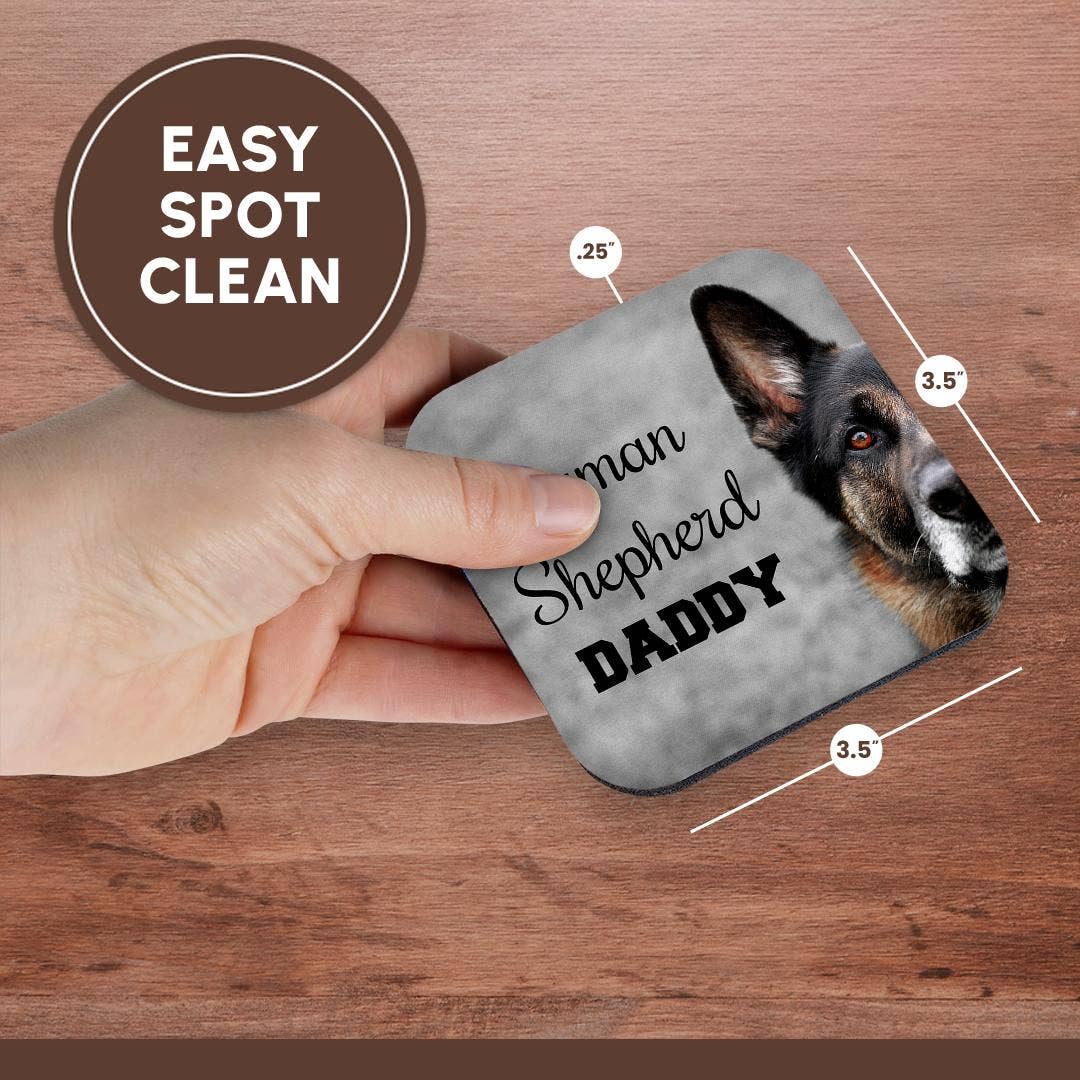3dRose – Base de copos por atacado – 3dRose, Foto de um Pastor Alemão com "German Shepherd Daddy" em preto., Base para copos13
