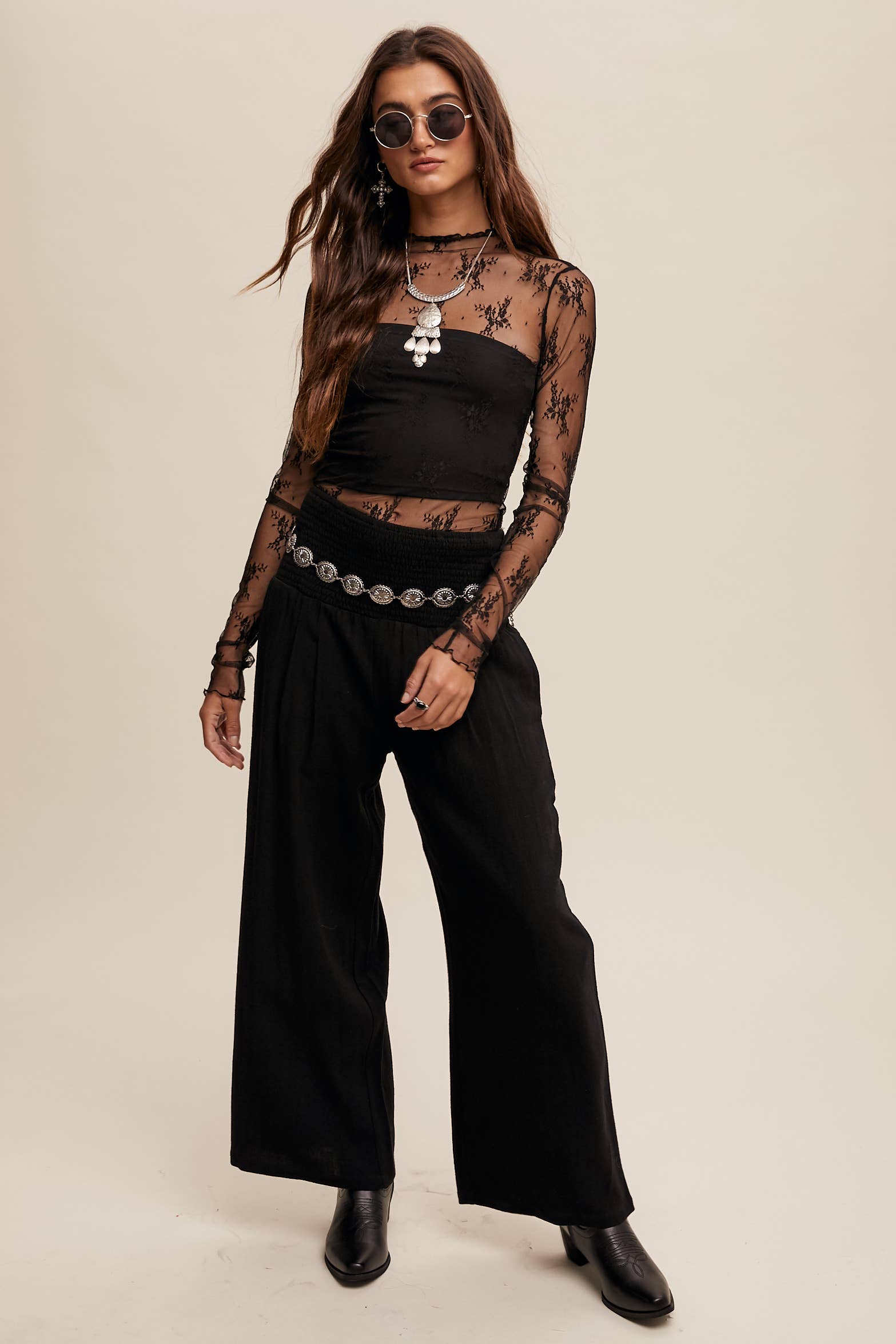 Listicle - Wholesale Blouse - Women's - Sheer Lace Long-Sleeve Top90