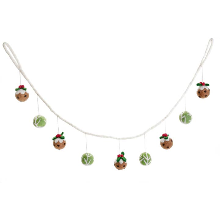 Christmas Food Garland - Sprout & Christmas Pudding, 3 for wholesale by Amica Accessories Ltd
