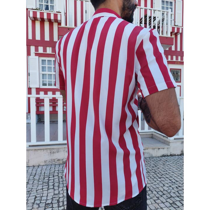 BM Clothing – Großhandel Hemd mit Button-down-Kragen – Herren – Rotes Streifenhemd