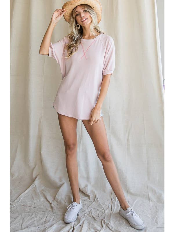 7th Ray - Wholesale Tunic - Women's - Solid Knit V-Seam Raglan Short Sleeve Top T3979