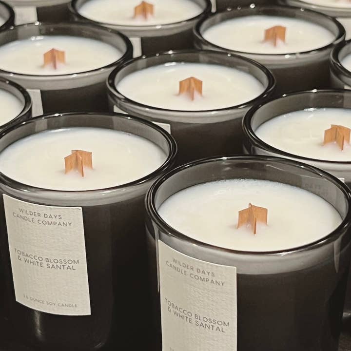 Wilder Days Candle Company - Wholesale Votive Candle - Tobacco Blossom & White Santal — 2.5 oz Mini Soy Candle1