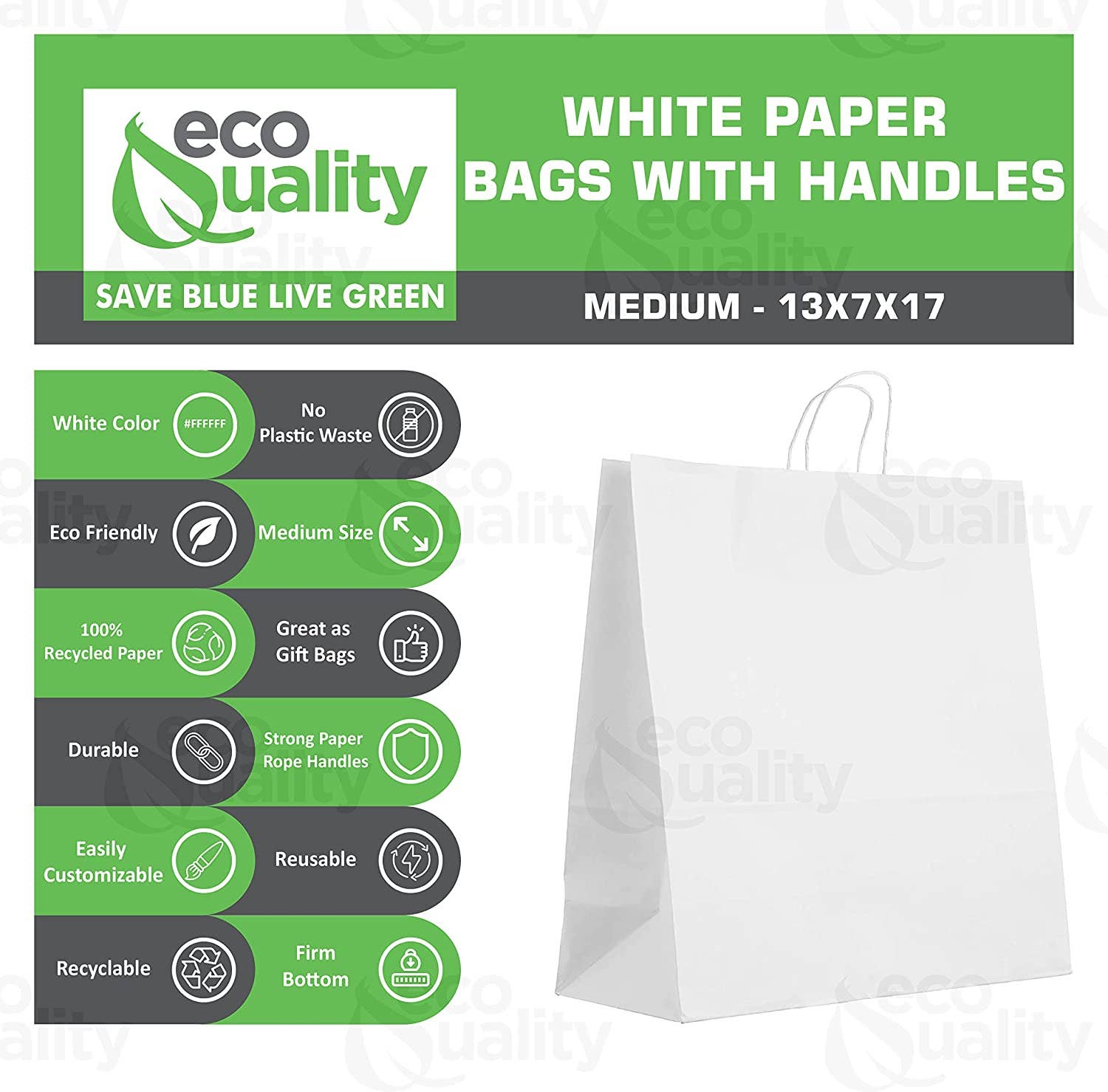 EcoQuality - Vente Pochette cadeau - EcoQuality sacs cadeaux en papier kraft blanc moyen 33x18x43 cm1