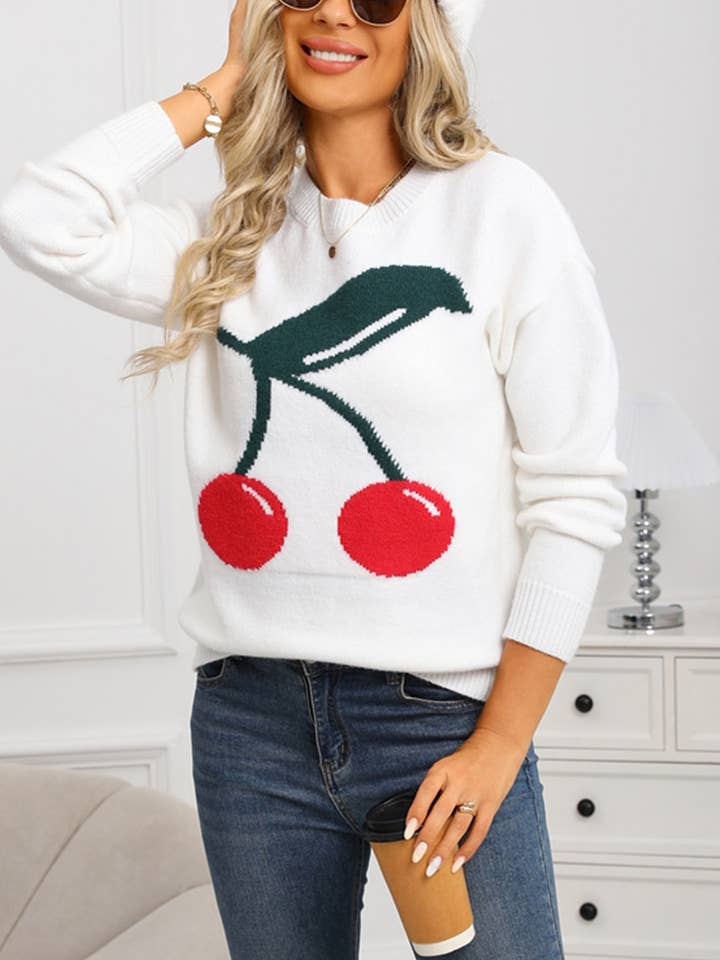 Round Neck Color Blocked Cherry Pullover Sweater for wholesale by Wholesalesir