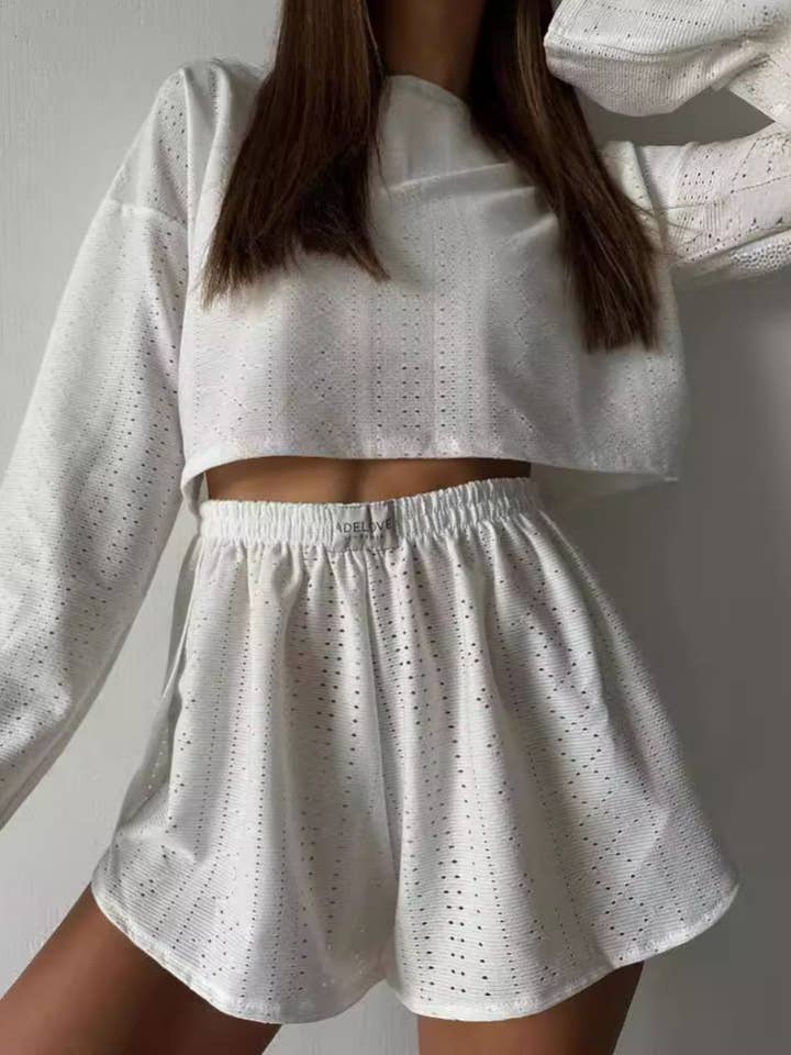 Damen Eyelet Top Shorts 2-teiliges Lounge Wear Set SKST41192 für den Großhandel von Sweetkama