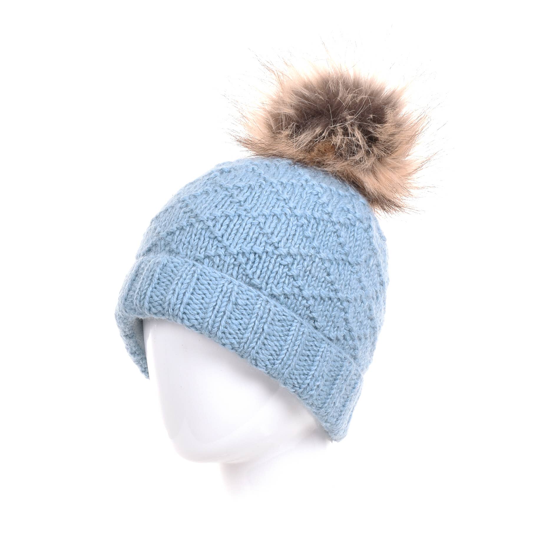 Lost Horizons Canada - Vente Bonnet – femme - Bonnet en laine Tiffany avec pompon en fausse fourrure et tricot texturé2