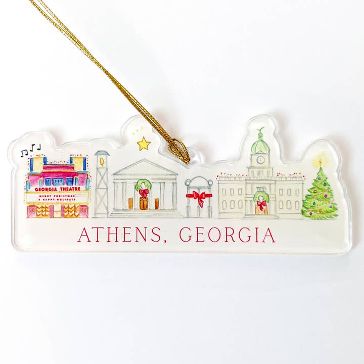 Athens, Georgia Holiday Acrylic Ornament for wholesale by Natty Michelle Paperie