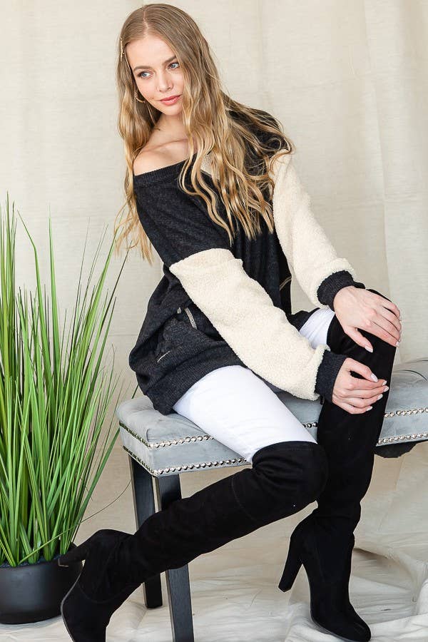 JADE BY JANE - Wholesale Tunic Sweater - Women's - Teddy Sleeve Sweater Top - KRT11709