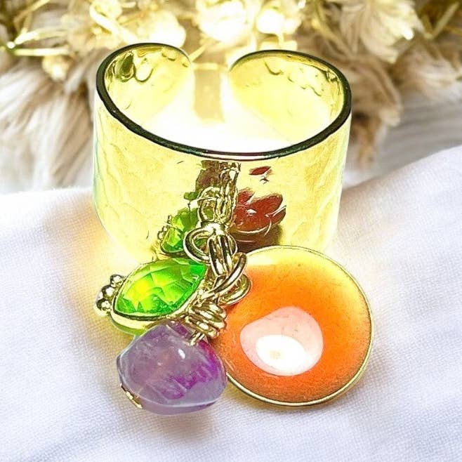 "CONFIDENCE" ring gilded with fine gold featuring Peridot Amethyst stone and enameled sequin for wholesale by TOURMALYN