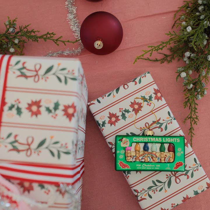 Vivie and Ash - Venta al por mayor Rollos de papel de regalo - Rollo de papel de regalo con rayas florales de poinsettia navideña4