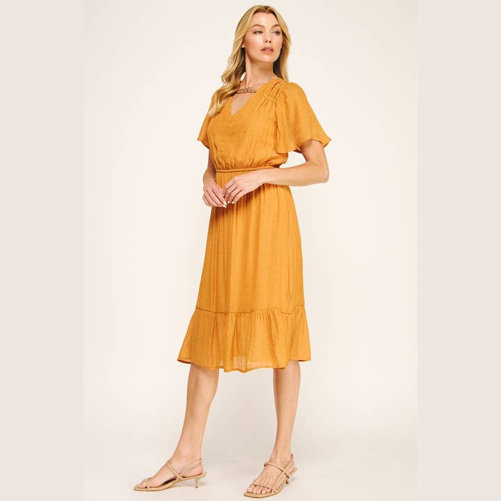 Winslow Collection - Wholesale Dress - Women's - FLUTTER SLEEVE NECKLACE DETAIL PRINTED MIDI DRESS15