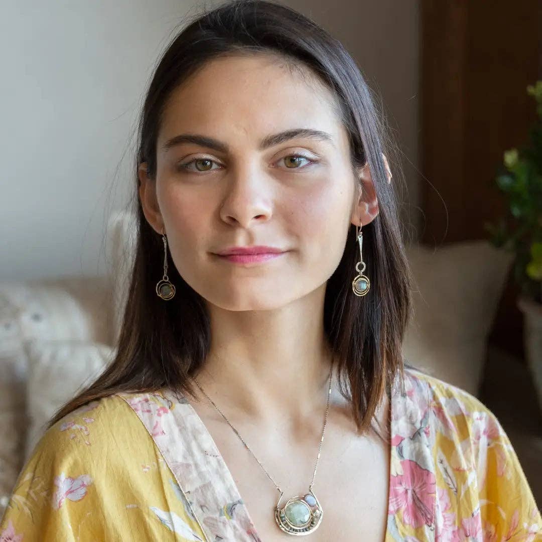 Art by any Means Jewelry - Vente Boucles d'oreilles pendantes - Boucles d'oreilles Labradorite Planétaire E833115