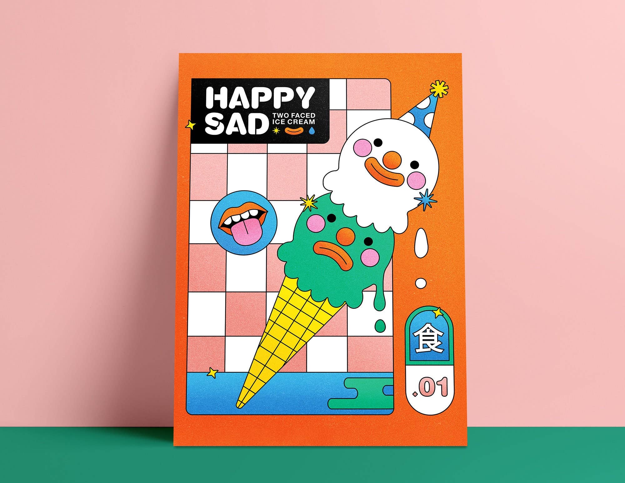 Kidnichols - Vendita all'ingrosso Stampa artistica - Stampa artistica illustrata Happy Sad Ice Cream. Decorazione da parete 5x7. Co0