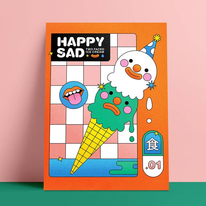 Kidnichols - Wholesale Art Print - Happy Sad Ice Cream Illustrated Art Print. 5x7 Wall Art. Co