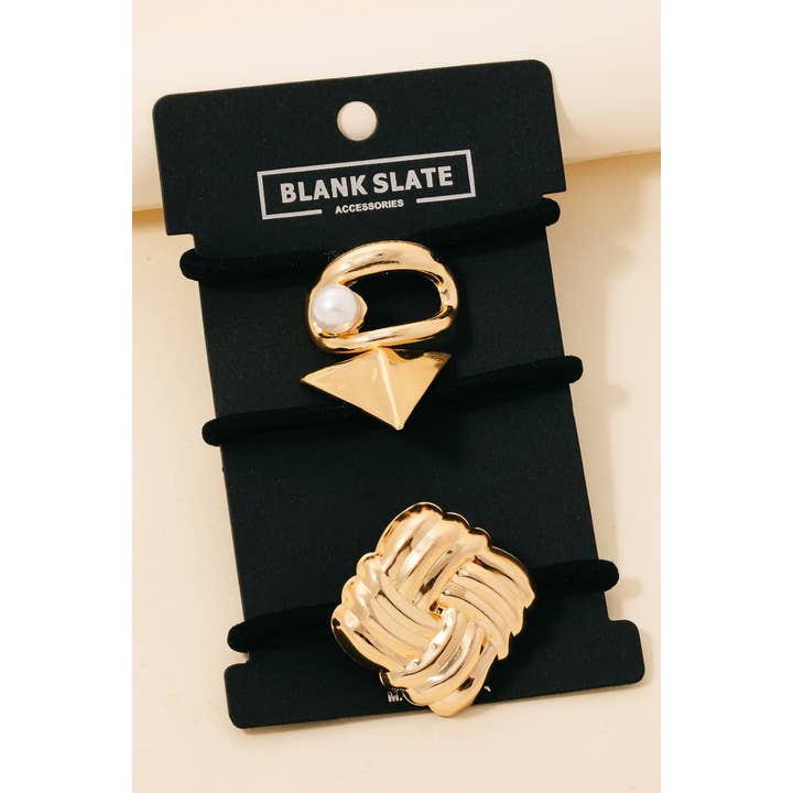 Pearl Stud Trianle And Knot Charm Hair Tie Set for wholesale by Anarchy Street