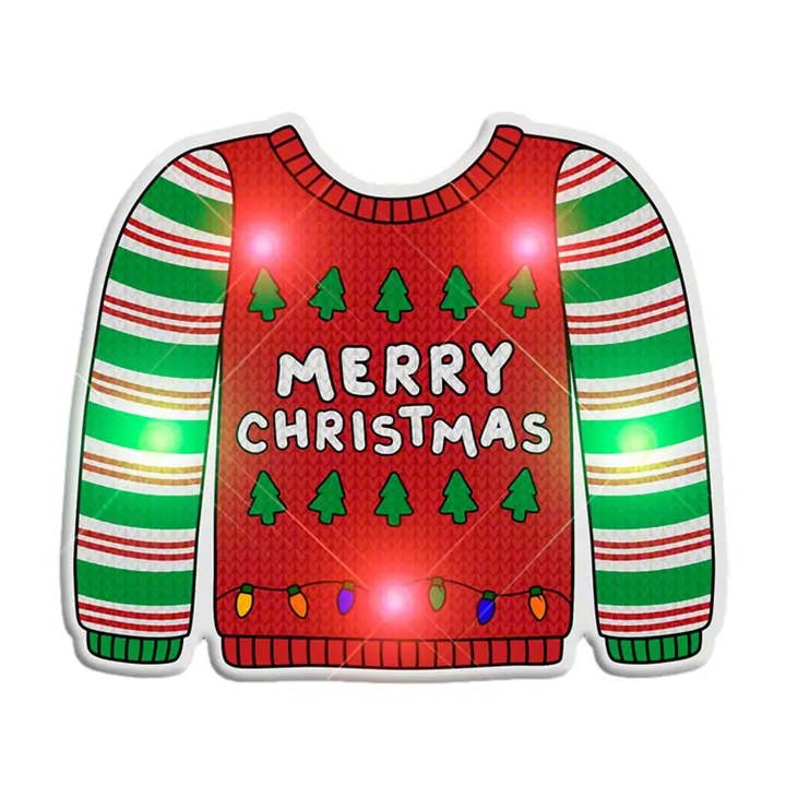 Blinkee.com, LLC – wholesale Lapel pin/button – Light Up Merry Christmas Sweater Stripes Body Light Pin