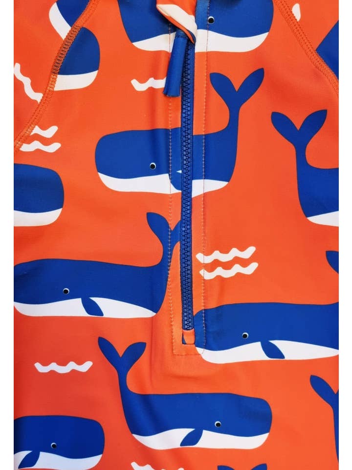 Toby Tiger – wholesale One-piece swimsuit – Baby – Whale Waves Print Baby Long-Sleeved Swimsuit1