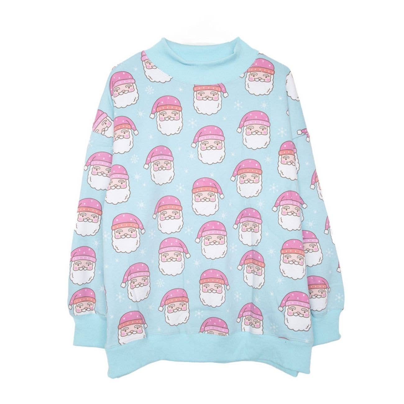 Light Blue Pink Santa Faces All Over Print Christmas Sweatshirt for wholesale on Faire0
