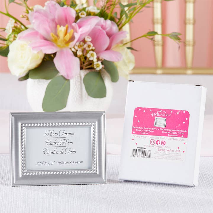 Kate Aspen - Wholesale Place Card / Place Holder - Beautifully Beaded Silver Place Card/Photo Holder (Set of 6)